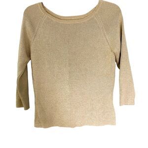 Worthington Gold Sparkle 3/4 Sleeve Knit Wide Shoulder Sweater Size S